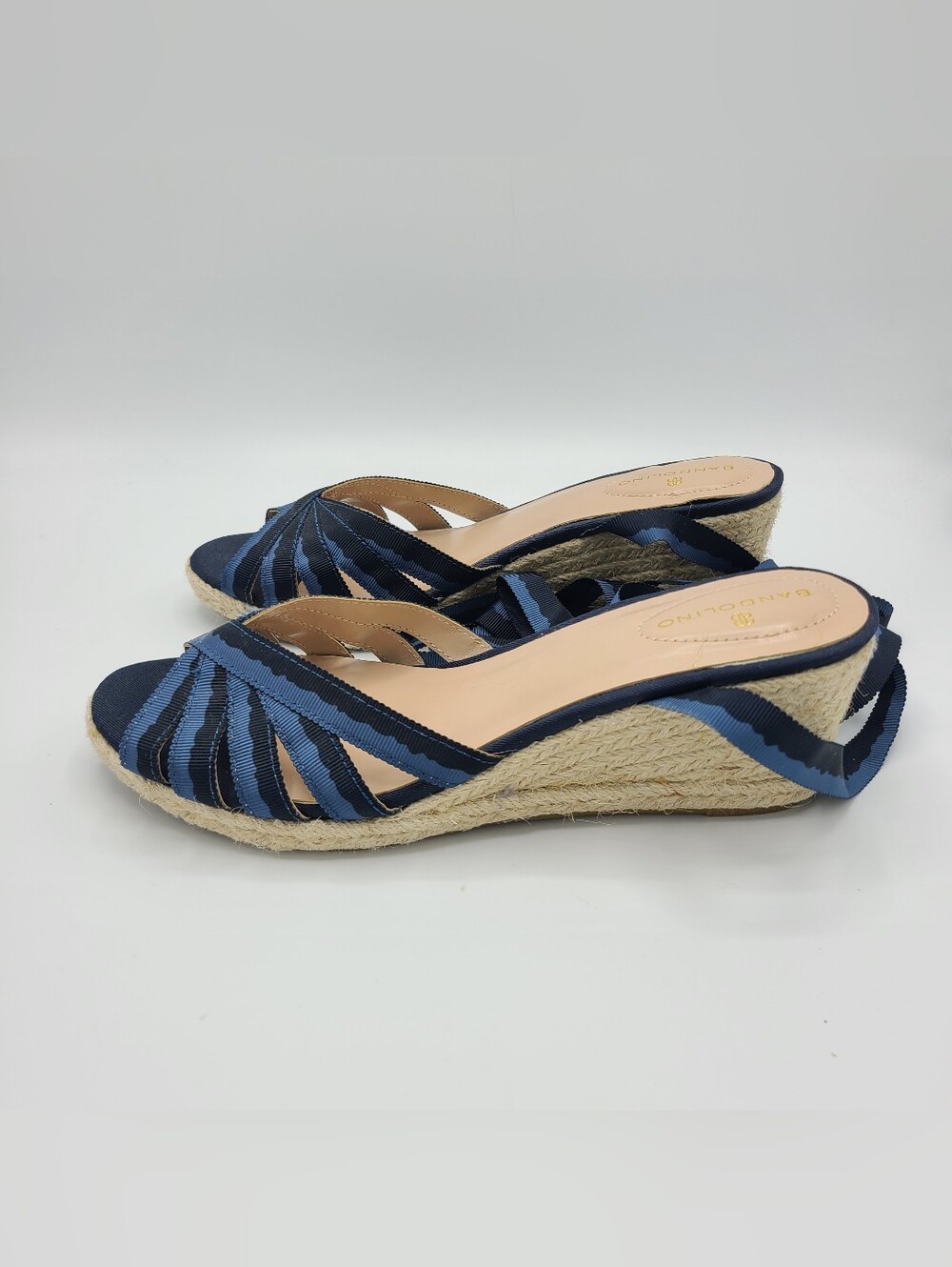 Bandolino Nestle 2 Blue Ribbon Espadrille Wedge Sandals Lace Up Ankle Tie 8.5 - Picture 3 of 15